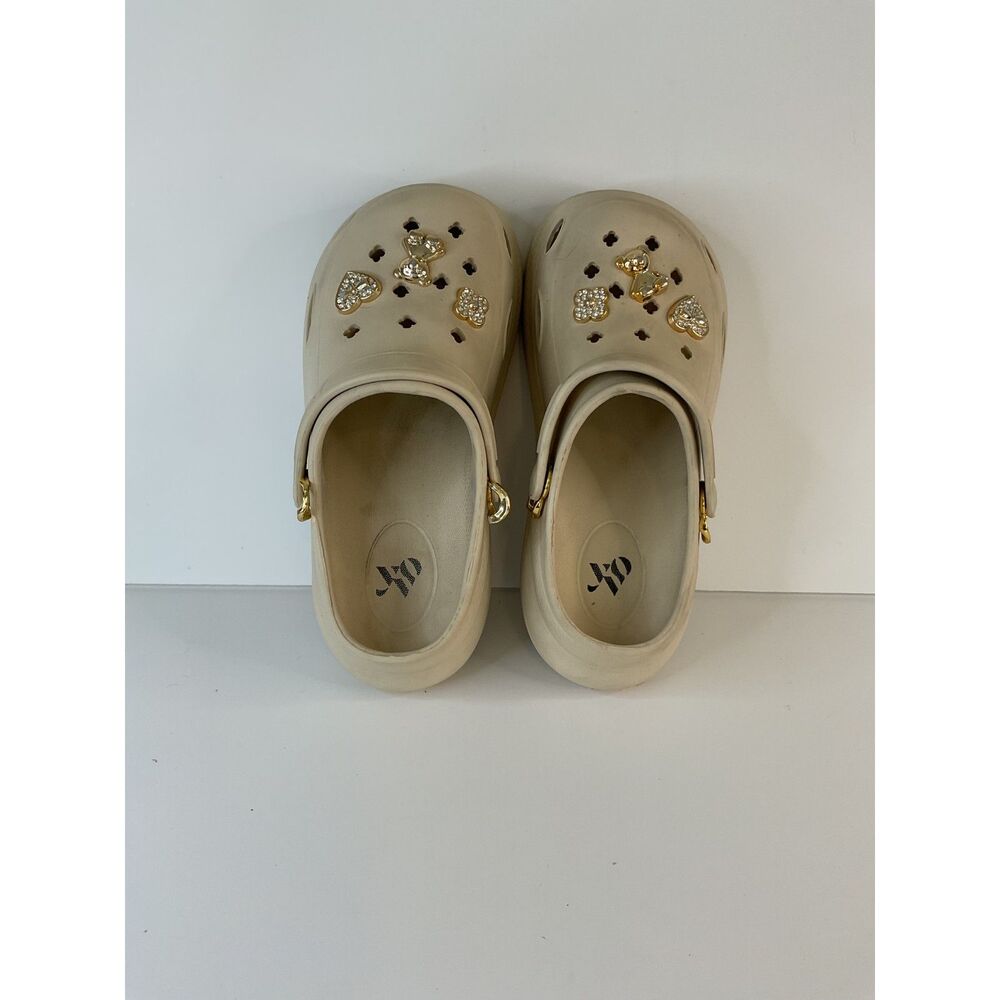 YO Kids Girls Beige Embellished Clog Shoes Size 12 Rubber